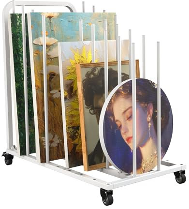 lesolar Art Canvas Storage Rack with Wheels, Drying Rack, Easel Display Stands for Drawing Board, Panel, Paper Pad - White