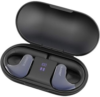 DUVOSS Open Ear Kopfhörer, kabelloser TWS-Stereo-Bluetooth 5.3-Kopfhörer mit Mikrofon, Ultra-Komfort, schnellem Laden, IPX4-Wasserdichtheit, Smart-Digital-Display, Sport-Ohrhörer, 300 Stunden, Schwarz