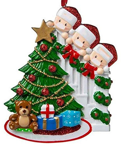 iFutniew 2020 Personalisierter Familien-Weihnachtsbaumschmuck, personalisierbar, Geschenk, Wohnaccessoires, 3 Köpfe