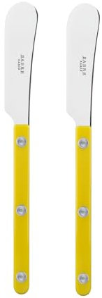 Sabre Paris | Lot de 2 Tartineurs 14 cm Bistrot couleur Jaune et finition brillante. Couverts en Acier Inoxydable. Idéal pour beurre, tapenades, pâte à tartiner