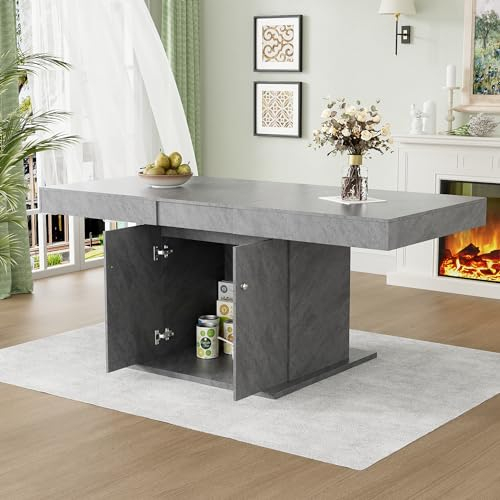 Ausziehbarer Esstisch, 180L x 80W x 76H cm, Esstisch mit Stauraum, rechteckiger Esstisch, Kaffee-Freizeittisch, Platzsparender multifunktionaler Esstisch, Automatischer Teleskoptisch (Betonoptik)