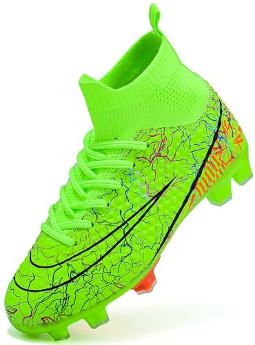 PiDaGlobal Zapatos de Fútbol Niño Calzado Profesional para Entrenamiento Aire Libre Zapatillas de Fútbol con Clavos Tacos de fútbol Adolescentes Botas de Fútbol 31EU Verde
