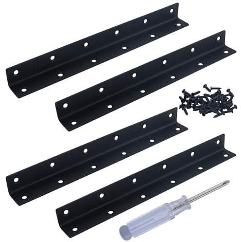 4 Pcs Angle Brackets for Wood, Corner Brackets for Raised Garden Bed, Black Stainless Steel L Brackets for Gardens, Fixing Repairing Jointing Furniture Shelves Cabinets, 275x25x25mm, Screws Included