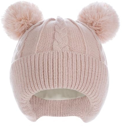 Creekstone Baby Beanie Hüte Kleinkind Bommelmütze, Warm, Weiche, mit Fleece Gefüttert, Kinder-Wintermütze für Baby, Mädchen, Jungen (DE/NL/SE/PL, Alter, 0 Monate, 6 Monate, Rosa)