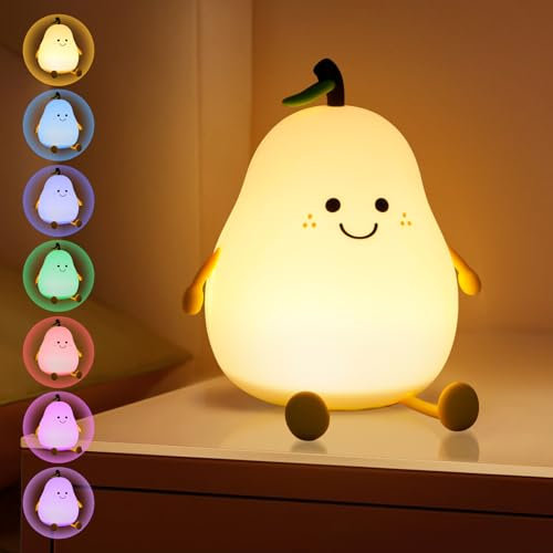 AQXONG Luz Nocturna Infantil en Forma de Pera, Luz Nocturna Infantil con Función de Temporizador, USB Recargable, Lámparas Infantiles de Silicona Adecuado para Sala de Estar, Sala de Niños, Dormitorio