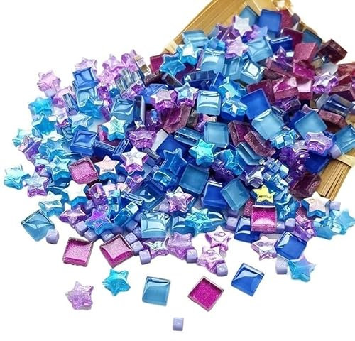 Mosaiksteine 150 Stück glitzernde und klare Mosaikfliesen, Würfel und Sterne, Glas, Kristall, Bastelzubehör for Kinder for Selbermachen FüR Basteln Deko(Mixed Blue Grape)