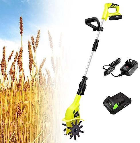 LZDOYY Cordless Tillers/Cultivators Electric, 40 min Work, 20V Garden Cordless Tillers, 38-50 Retractable Pole & Adjustable Handle, Electric Cultivator 2.0Ah Battery & Charger Included,220V