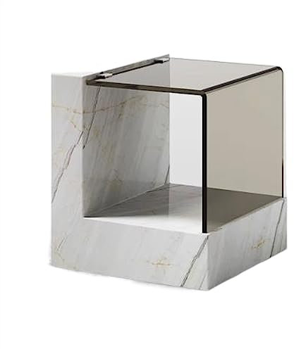 Couchtisch Wohnzimmertisch Beistelltisch aus Naturmarmor mit Tischplatte aus gehärtetem Glas, 2-stufiger quadratischer Beistelltisch mit Ablagefläche, robuster Couchtisch, Kantentisch, Nachttisch, Nac