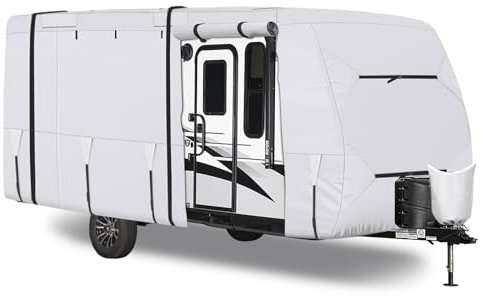 Opaltool Housse Caravane de Protection, 420D Bâche de Protection pour Caravanes et Camping-Cars avec Housse de Vérin D'embarquement, Fermeture à Glissière Latérale Droite, Sangles Coupe-Vent