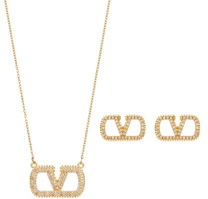 ZKZFCAI Schmuckset für Damen, Sterling Silber Hypoallergene Vergoldete Schmuck Set, Buchstabe V Geometrische Tropfen Ohrringe Gold Hängend Dupes Schmuck Geschenke für Frauen Muttertag (Gold)