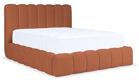 MEBLINI Carlos Polsterbett 140x200 mit Lattenrost und Matratze - Bubble Bett - Cloud - Marshmallow Bed - Kopfteil Bett mit Stauraum - Betten - 140x200 - Orange Boucle/H3