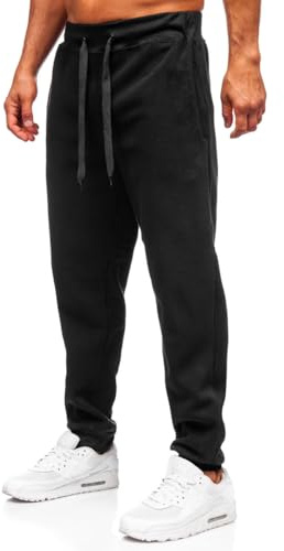 BOLF Herren Jogginghose Sweathose mit Taschen Trainingshose Sporthose Beinabschluss Freizeithose Sweatpants Jogger Lange Baumwolle Fitness Casual Slim Fit MS002A1 Schwarz M [6F6]