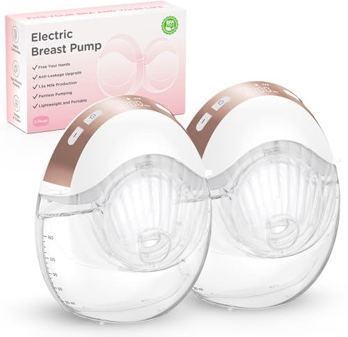 Haokoo Electric Breast Pump Wearable, BPA Free, Never Leak, Discreet Hands Free Breast Pump Portable for Mom, 3 Modes 12 Levels, More Fit in Bra, Travel, Office, Home Breastfeeding (2 Packs)