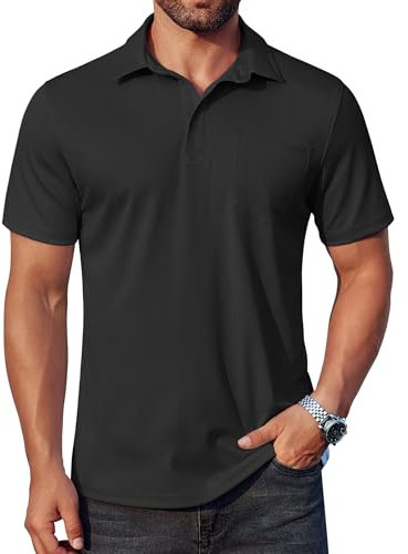 COOFANDY Men's Polo Shirts Short Sleeve Summer Basic Golf Polo Shirts Regular Fit Stretch Poloshirts with Pocket Black XXL