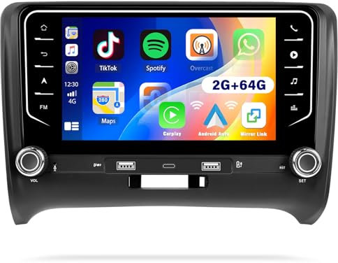 2G+64G CAMECHO Carplay Autoradio Android 13 für Audi TT MK 2008-2014 mit Navi Android Auto, 7 Zoll Auto Radio Touch Display mit Mirror Link GPS Navi WiFi Bluetooth FM/RDS Radio Rückfahrkamera&MIC