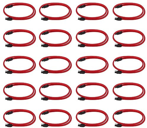 Kznifmk 20piezas 50cm 3.0 III Sata3 7Pin Cable de Datos Cables Ssd 6Gb/S Cable de Datos de Disco Duro HDD con de Nylon Versión Superior (Rojo)