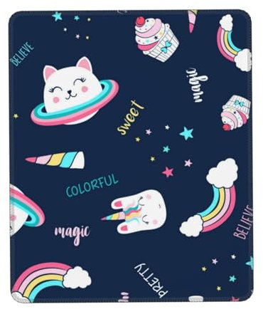 Saturn Cat and Magical Icons Gaming Desk Pad Women Girly Keyboard Mat Computer Desk Pad for Work/Office/Home 21X26CM