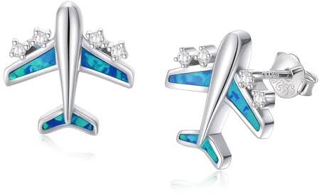 Ohrringe Flugzeug Silber 925 Flugzeug Opal Ohrstecker Stewardess Schmuck Geschenke für Damen