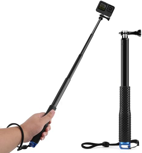 GlasFlength Selfie Stick für GoPro, 92CM Teleskop-Selfie Stick für GoPro Hero 12 11 10 9 8 Schwarz Teleskopstange Selfie für IDJI Osmo Action AKASO SJCAM und Andere Action-Kameras (Aluminiumlegierung)