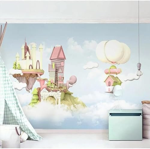 Tzxztt Cartoon Castle Architecture Balloon White Cloud Papier Peint 3d Moderne En Soie GaufréE MatéRiau IdéAl Pour Le Salon Et La Chambre à Coucher-350cm×256cm