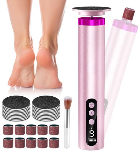 POFIBO Rappe Pieds Électrique - Ponceuse Pied Rechargeable 2 en 1 avec Écran LCD (9 Vitesses Réglables) pour Femmes et Hommes, Rape Pieds Pédicure Professionnelle（Rose）