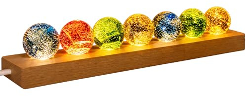 Kristallkugel Nachtlicht LED, 7 Stück Eisriss Kristallkugeln mit USB Holzsockel – Farbige Dekorative Lichtkugel für Schlafzimmer, Meditation & Zen Deko, Romantisches Geschenk