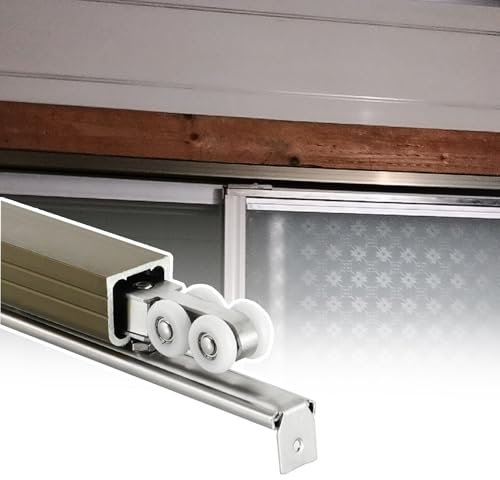 Set di binari silenziosi per porta scorrevole, guida singola da 60 cm con 4 ruote, telaio in legno, kit hardware per porte in vetro e zanzariere, in alluminio di alta qualità