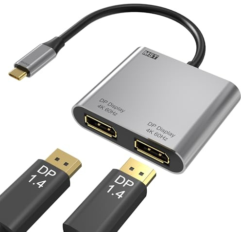 USB C to Dual DisplayPort Adapter, 4K@60Hz Display Port Splitter for Dual Monitors, Type C to DP Monitor Converter Compatible for Dell XPS 13 15,Sumsung Chromebook,HP etc