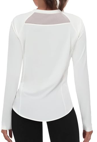 Wayleb Womens Tops Long Sleeve Crew Neck Mesh Back Running Gym Shirt | Lightweight Stretch Feel, Crew Neck Comfort, Mesh Back Airflow, Long Sleeve Coverage, Running Gym, UPF 50+