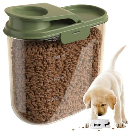 Récipient à nourriture pour chien | 2 L - Poubelle à nourriture pour animaux de compagnie - Anti-humidité - Transparente et hermétique - Distributeur de céréales anti-poussière - Grande capacité pour