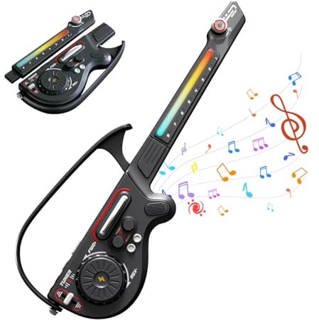 RedCrab Musikalisches Gitarren für Kinder, Elektrische Smart-Gitarren Ohne Saiten mit DJ-Plattenspieler, Bluetooth und Lichtern, Spielzeuggitarre Spielset für Anfänger (Schwarz)