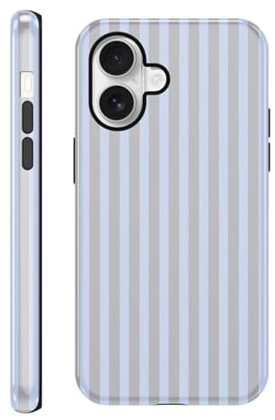 Coalbooliy Handyhülle für iPhone 17 hülle 6,1'', Aesthetic Gestreift Striped Frauen Mädchen Muster 2 in 1 Case Silikon Schutzhülle Print Design Bumper Kratzfest Cover, Grau