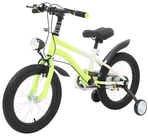 HUOMMGS Kinderfahrrad 16 Zoll Kinder Fahrrad für ab 5-8 Jahre Höhenverstellbar Jugend Fahrrad Upgraded Kinderfahrrad mit Stützrädern, LED Licht Anfänger Fahrrads für Jungen & Mädchen