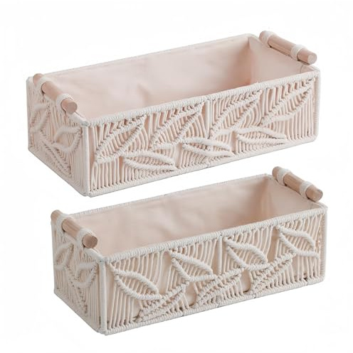 Boho -Körbe - Wicker Style Container, Eco Friendly Fiber Weave, Flexible Hände Design, Texturierte Muster Finish, Ästhetische Raumdekoration | Ideal für Regale Schränke oder Eingänge organisieren