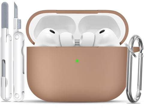 TNSNK für AirPods Pro 3 Hülle, B1-Light Brown | Weiches Silikon, unterstützt kabelloses Laden, with Clean Kit & Keychain, Leicht, Rutschfest, Kratzfest