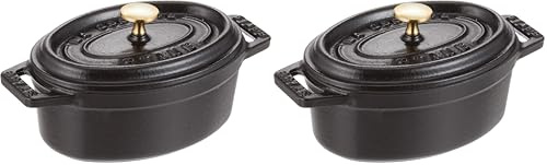 STAUB 1101125 Cast Iron Oval Mini Cocotte 11 cm Black (Pack of 2)