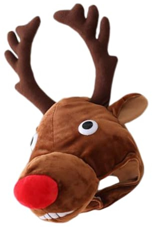 FUNNETOYU Elch Kopfbedeckung aus Plüsch mit PP Baumwollfüllung Kreative Weihnachts Party Mütze für Erwachsene Warme Cartoon Kostümrequisite für Winter Feiern