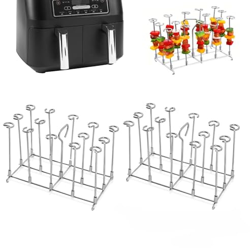 JZK 2PCS 304 Stainless Steel skewers and Kebab Stand for air Fryer Kebab Skewer Rack Holder for Ninja foodi max Dual Zone Air Fryer AF300UK AF400UK AF300EU AF400EU airfryer Gadget Accessories