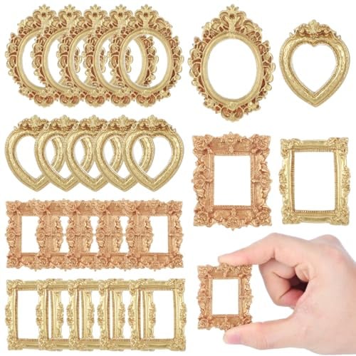 SHINEOFI 40 Mini-Vintage-Bilderrahmen Aus Kunstharz Kleine Goldene Antik-Fotorahmen Für Diy Schmuckgestaltung Tisch- Und Wanddekoration Bei Familienfeiern Und Festen