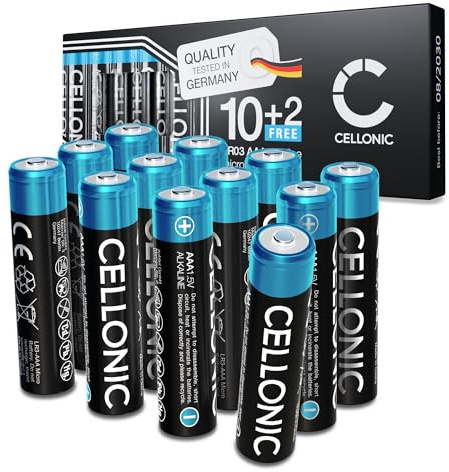CELLONIC AAA Alcalina Batterie Pile per telecomandi, giocattoli - 12x | Non ricaricabile (1250mAh, 1.5V) per elettronica per Omron EVOLV per Maginon EFS-30, EFS-27B per Wyze Scale X, S, Ultra