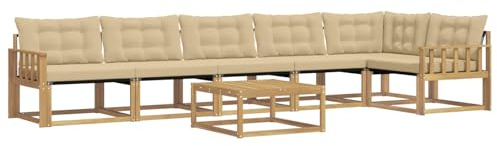 vidaXL Outdoor-Sofagarnitur 7 pcs Weiß und Beige 79 x 79 x 37 cm, Garten Sofa für draußen, modernes Lounge Set, langlebige Möbel für die Terrasse, bequemes Sitzen