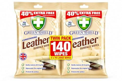 Green Shield Leather Surface Wipes, Fresh Scent, 2 Pack, 140 Total Wipes,