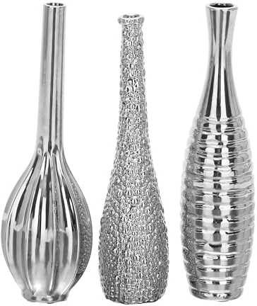 Deco 79 Vase Keramikvase, 3 Stück, 33 cm hoch, 10 cm breit – 69681, Keramik, Silber, 13 x 4