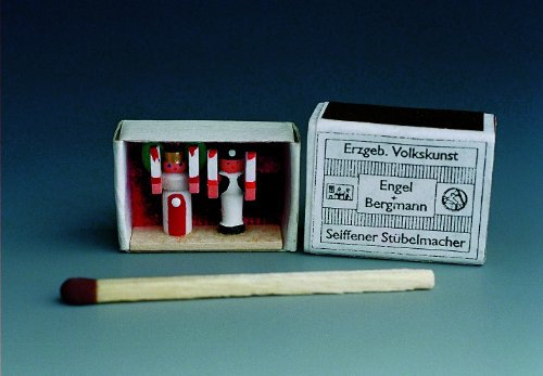 Mini Zündholzschachtel Miniatur Engel + Bergmann Seiffen 2,2cm Erzgebirge NEU