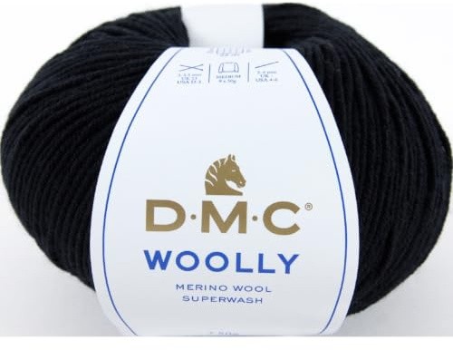 DMC Woolly Merino Yarn, Black (02), 50g