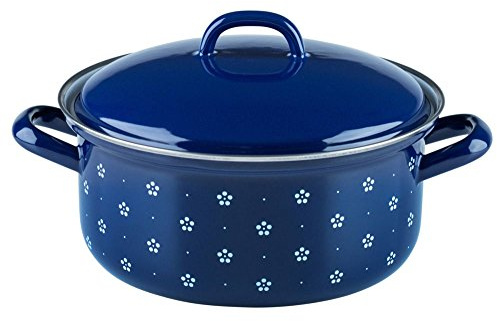 Riess, 0130-073, Kasserolle mit Deckel Ø 20cm, BLÜMCHENBLAU, Emaille, Vol. (rec.): 2,0 Liter, Made in Österreich, LBH: 27,2x21,7x14,0cm, 1,357kg, Induktionskocher kompatibel, Gasherd geeignet