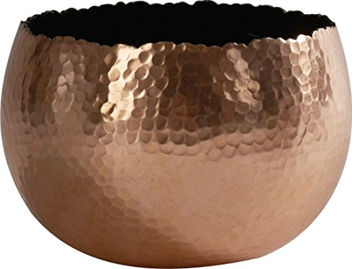Ivyline Round Hammered Planter Bowl in Copper/Black - UV Stable & Waterproof Premium Quality Indoor Iron Decorative Flower Plant Pot - H14cm x D19cm