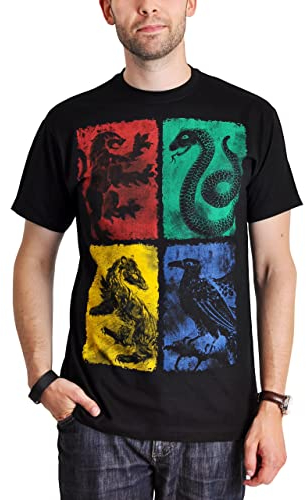 Elbenwald Harry Potter T-Shirt Hogwarts Hauswappen Gryffindor Slytherin Hufflepuff Ravenclaw Distressed Frontprint - 3XL