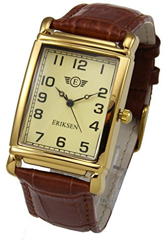 ERIKSEN Mens Vintage Retro Rectangular Gold Analog Quartz Dress Watch MCG