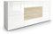 Vladon Sideboard Rova, Made in Germany, Kommode mit 4 Türen und 4 Schubladen, Weiß matt/Weiß Hochglanz/Eiche sägerau (166 x 72 x 35 cm)